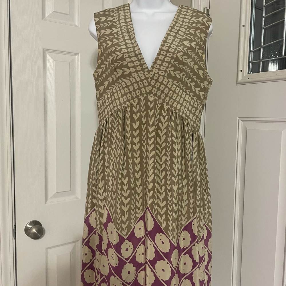 Anna Sui for Anthropologie Silk V-Neck Dress Size 8